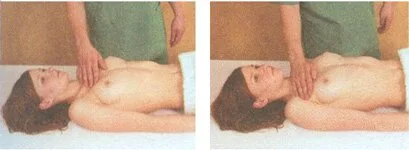 Поглаживание грудной мышцы подушечками 4 пальцев, Плоскостное поглаживание основанием ладони